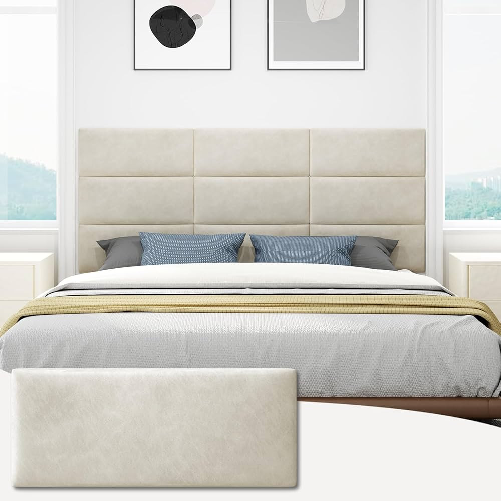 Queen Headboard, Wall Mounted Peel and Stick Headboard, Upholstered Leather Bed Headboard for Que... | Amazon (US)