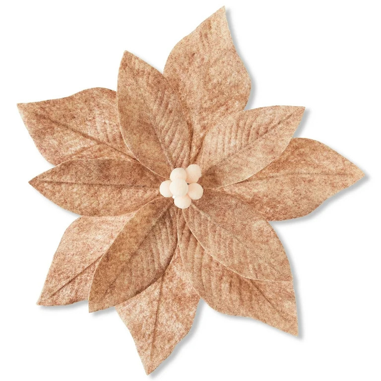 Deluxe Poinsettia Decorative Christmas Clip, Brown and Cream, 12", by Holiday Time | Walmart (US)
