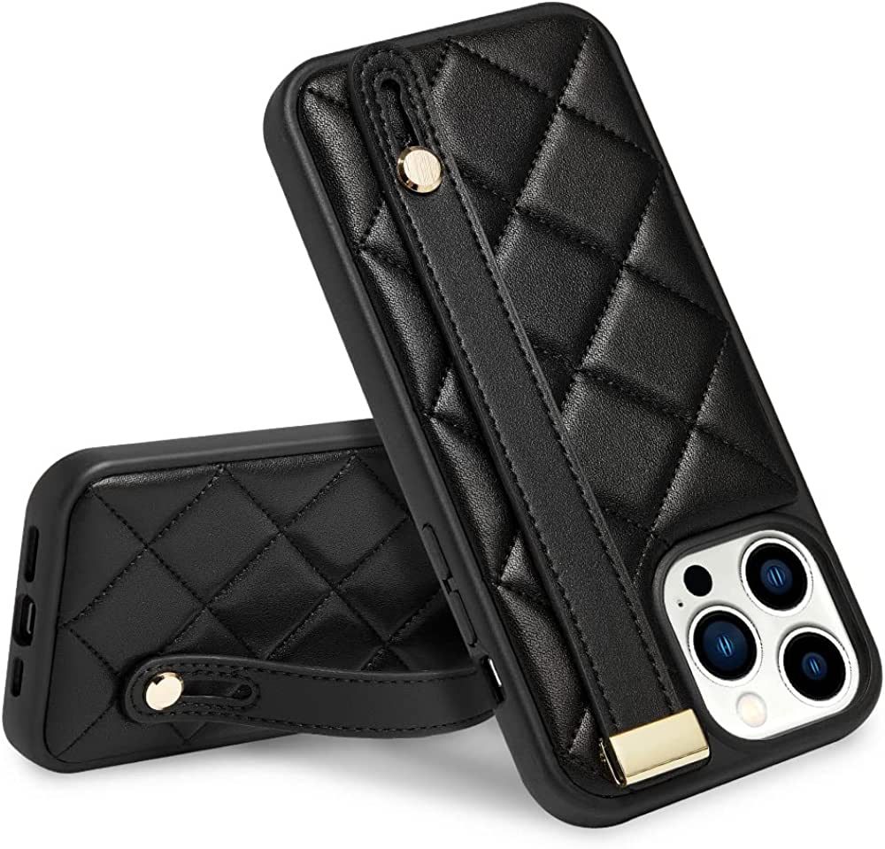 Amazon.com: ZVE iPhone 14 Pro Kickstand Case Quilted Leather Cover, Shockproof Case with Stand Co... | Amazon (US)