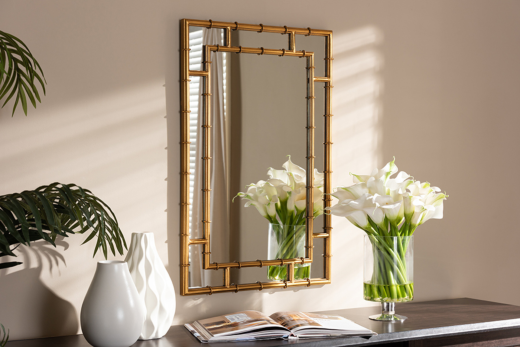Baxton Studio Adra Modern And Contemporary Gold Finished Bamboo Accent Wall Mirror | 1stopbedrooms