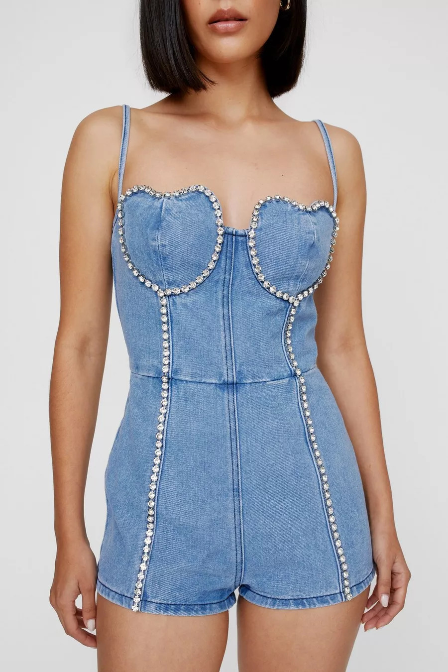 Heart Bust Embellished Playsuit | Nasty Gal US