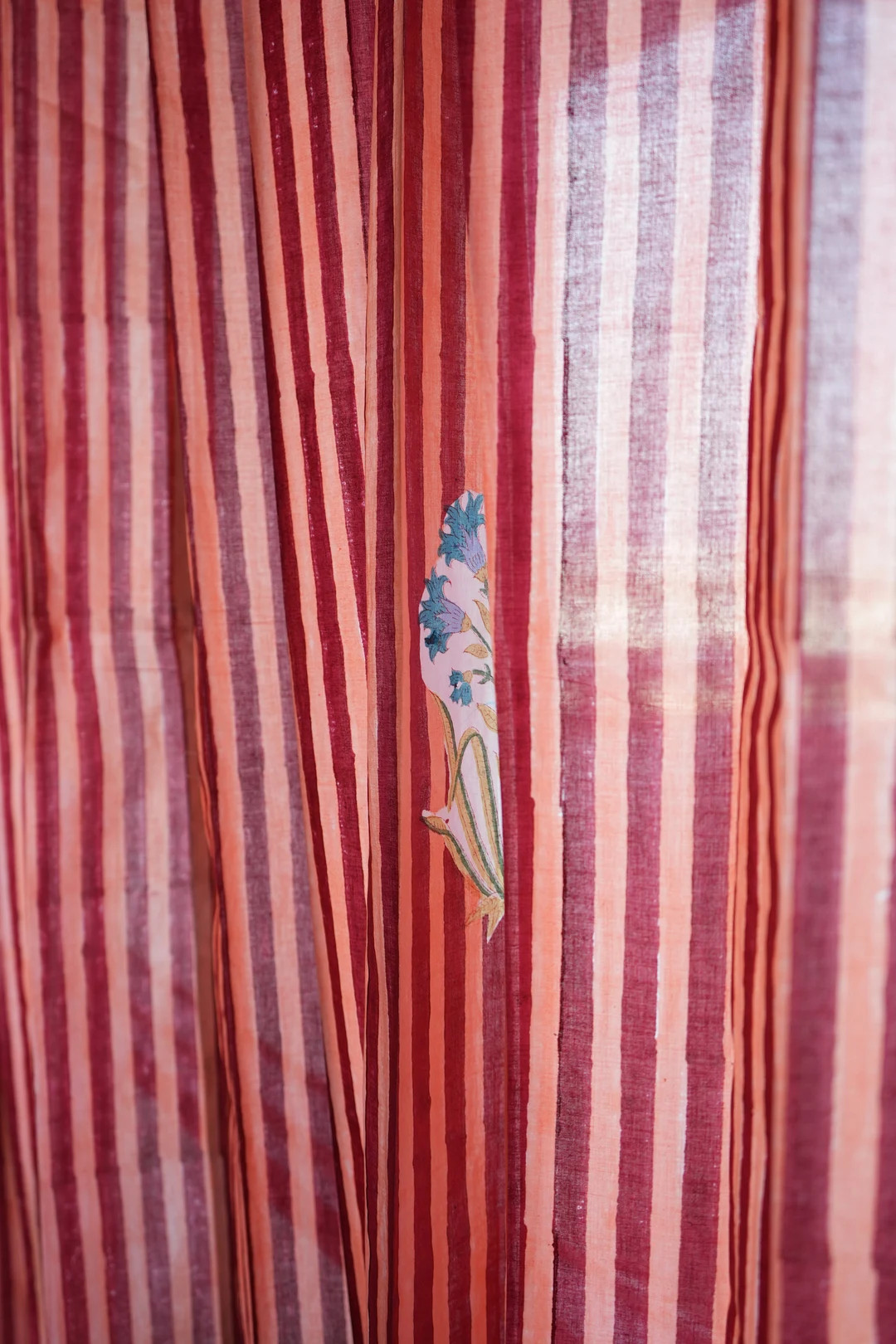 Retro Design Printed Curtain |red and Pink Stripped Print /indian Sheer Curtains in Bohemian Prin... | Etsy (US)