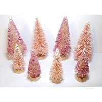 8 Pink & Glittery Metallic Mini Miniature Sisal Bottle Brush Trees Xmas Free Shipping Snow Village | Etsy (US)