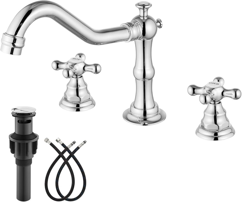 gotonovo Widespread Bathroom Sink Faucet Double Cross Knobs Polish Chrome 3 Hole Mixing Tap Deck ... | Amazon (US)