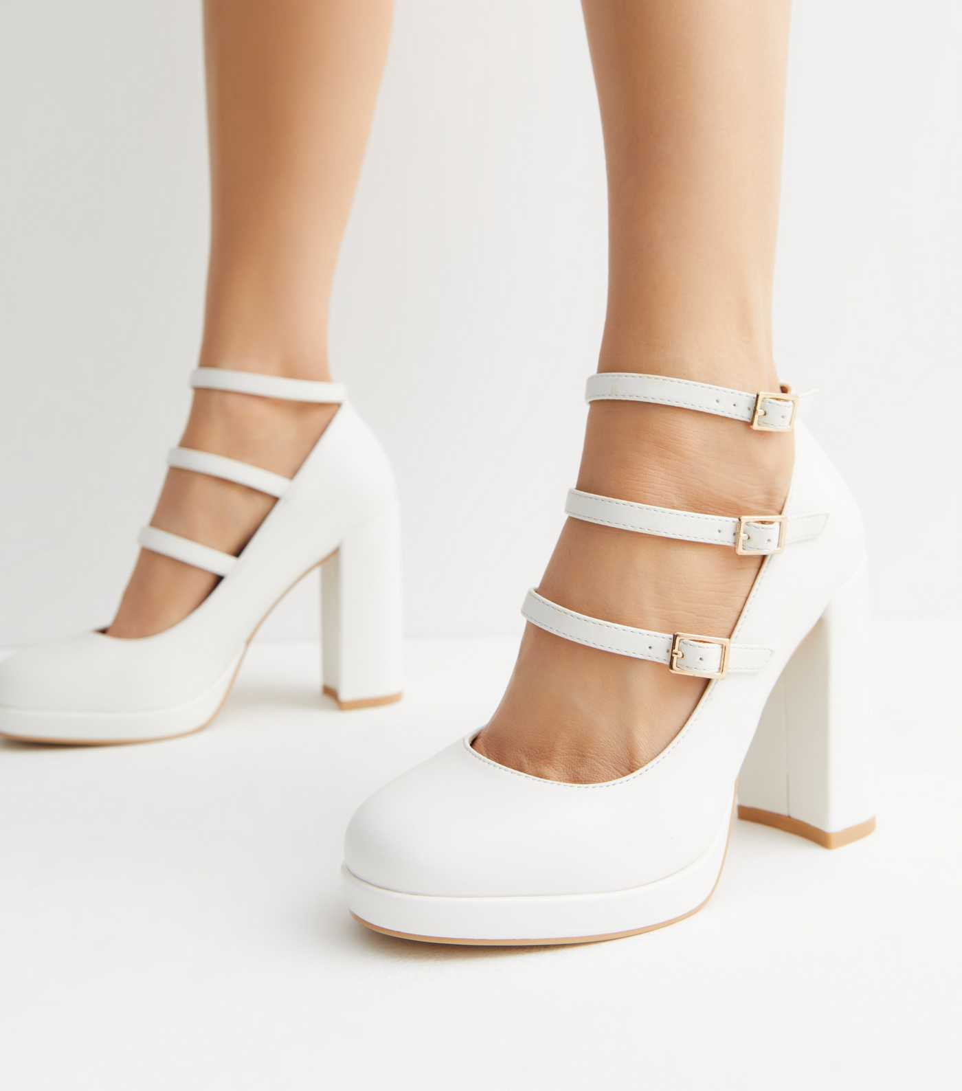 White Multi Strap Block Heel Mary Jane Shoes | New Look | New Look (UK)