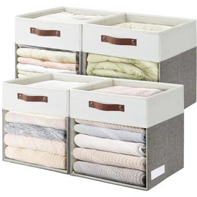 Cubes, 4 Pack Linen Foldable Storage Bins (13 X 13 Inch) With Clear Window And Handles, Fabric Organizer For Shelf Closet, Clothes, Books | Wayfair North America