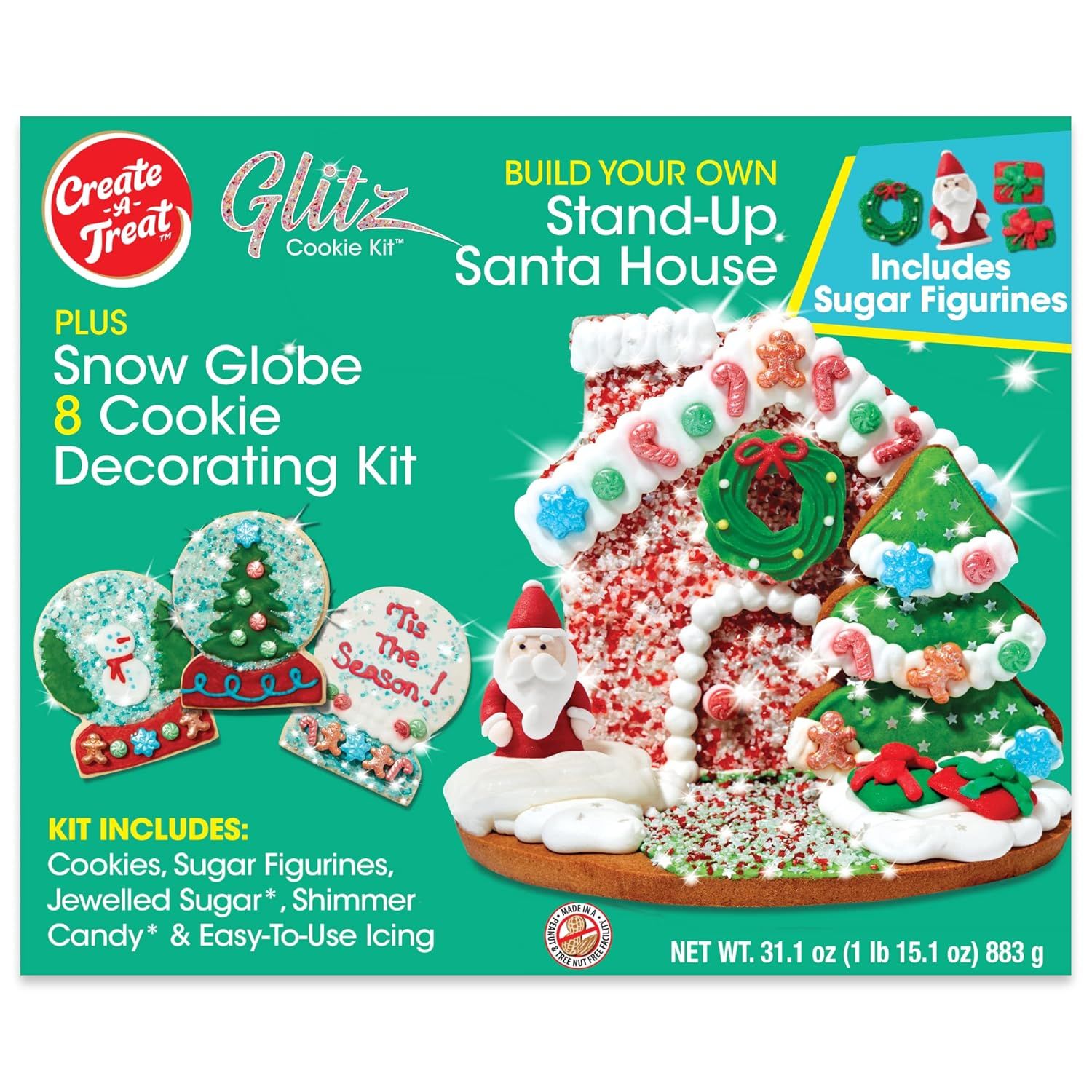 Gingerbread Christmas House Cookie Kit Stand-Up Santa House Kit and Holiday Snow Globe Glitz Cook... | Amazon (US)