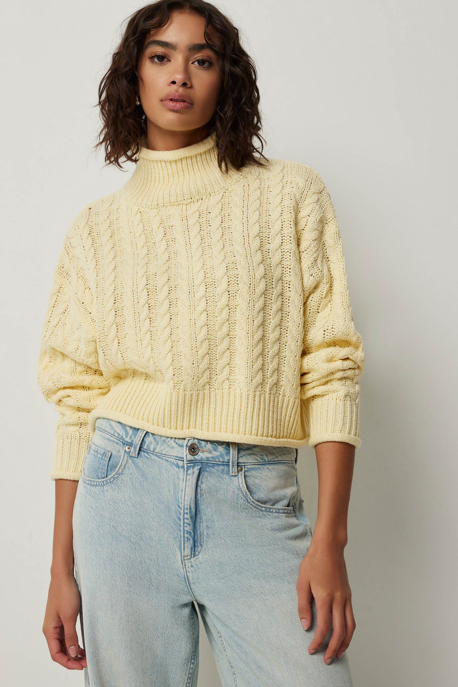 Crop Mock Neck Cable Sweater | Ardene