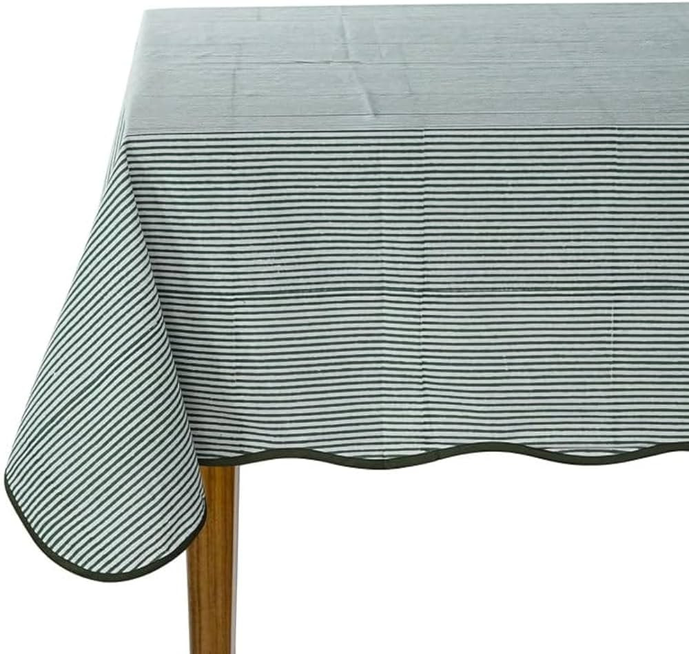 Ridhi Green Stripe Scallop 60x60 Inches Square 100% Cotton Hand Block Print Washable Decorative S... | Amazon (US)