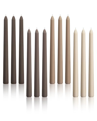 Viyffo Taper Candles 10 Inch Brown Set of 12 Unscented, Dripless, Smokeless Long Tall Tapered Candlesticks Wedding Home Decor Dinner Natural Color Series | Amazon (US)