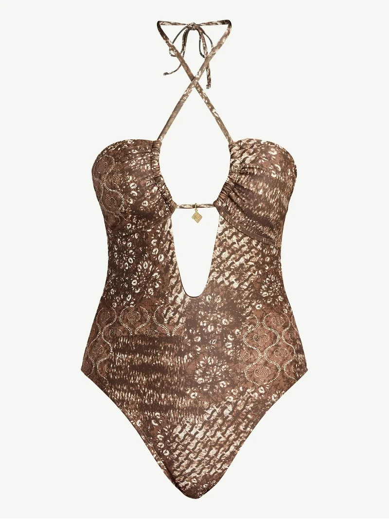 No Boundaries Halter One-Piece Swimsuit, Women’s XXS-XXL | Walmart (US)