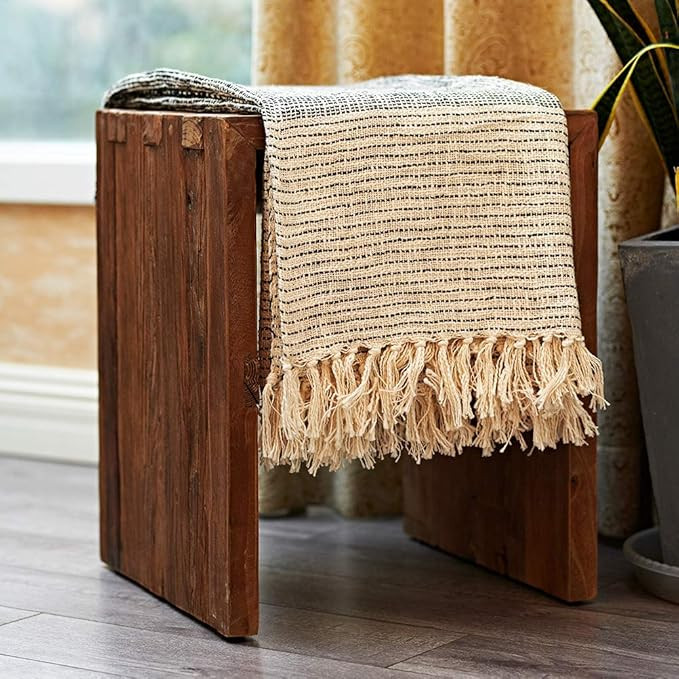MOTINI 100% Cotton Decorative Throw Blanket with Tassel,Hand-Knitted Black and Cream Stripes Grad... | Amazon (US)