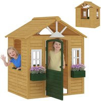 AIYAPLAY Wooden Playhouse Wendy House with Working Door Ages 3–8 Brown | Wayfair UK