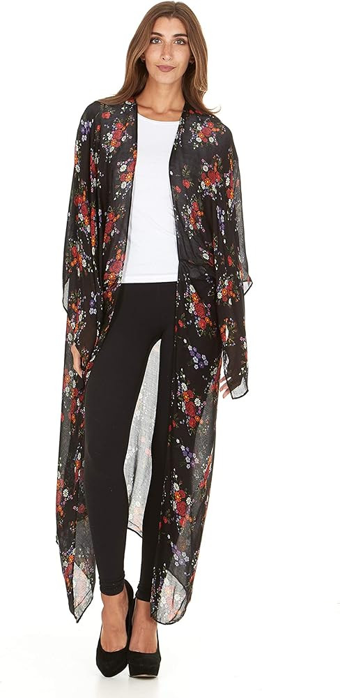 Women Sheer Loose Kimono Cardigan Cape Cover Up Blouse | Amazon (US)