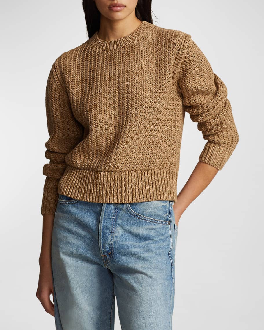 Polo Ralph Lauren Openwork Cotton-Blend Crewneck Sweater | Neiman Marcus