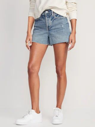 Higher High-Waisted Button-Fly Sky-Hi A-Line Cut-Off Jean Shorts for Women -- 3-inch inseam | Old Navy (US)