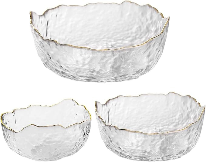 OBR KING Glass Salad Bowls Set of 3 Phnom Penh Mixing Bowls Irregular Shape Serving Bowls for Kit... | Amazon (US)