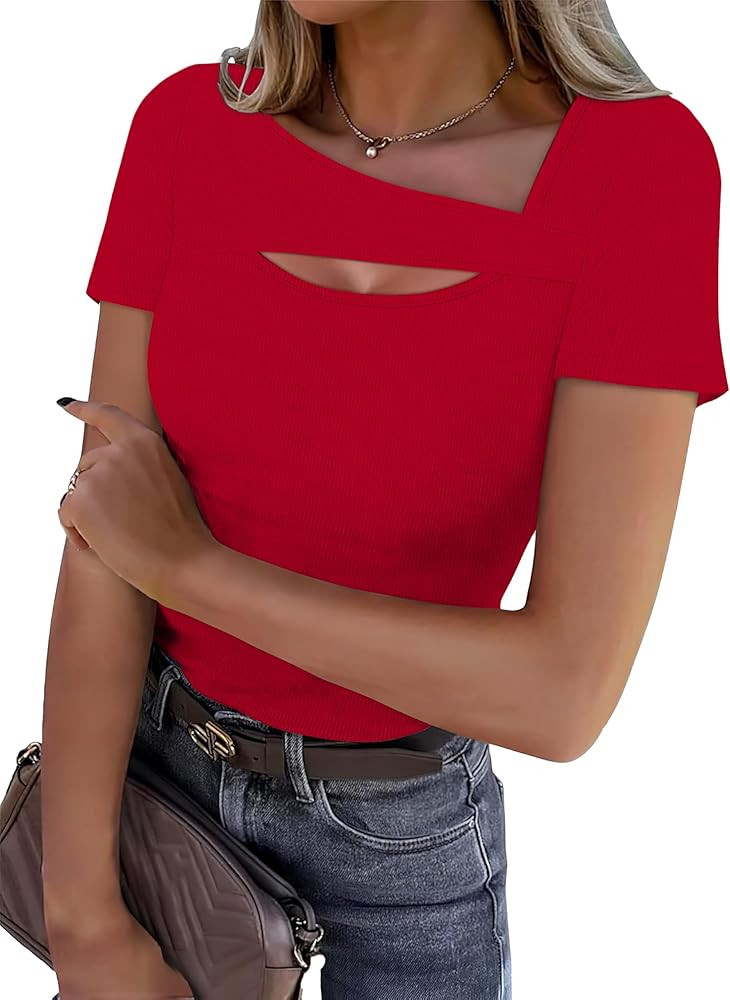 XIEERDUO Womens Summer Tops Short Sleeve Shirts for Women Sexy Tops Y2K Shirts One Piece Cutout T... | Amazon (US)