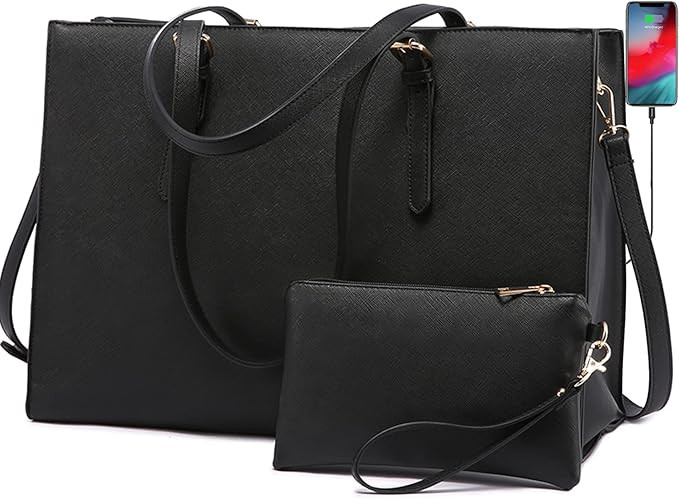 LOVEVOOK Laptop Bag for Women, Fashion Computer Tote Bag Large Capacity Handbag, Leather Shoulder... | Amazon (US)
