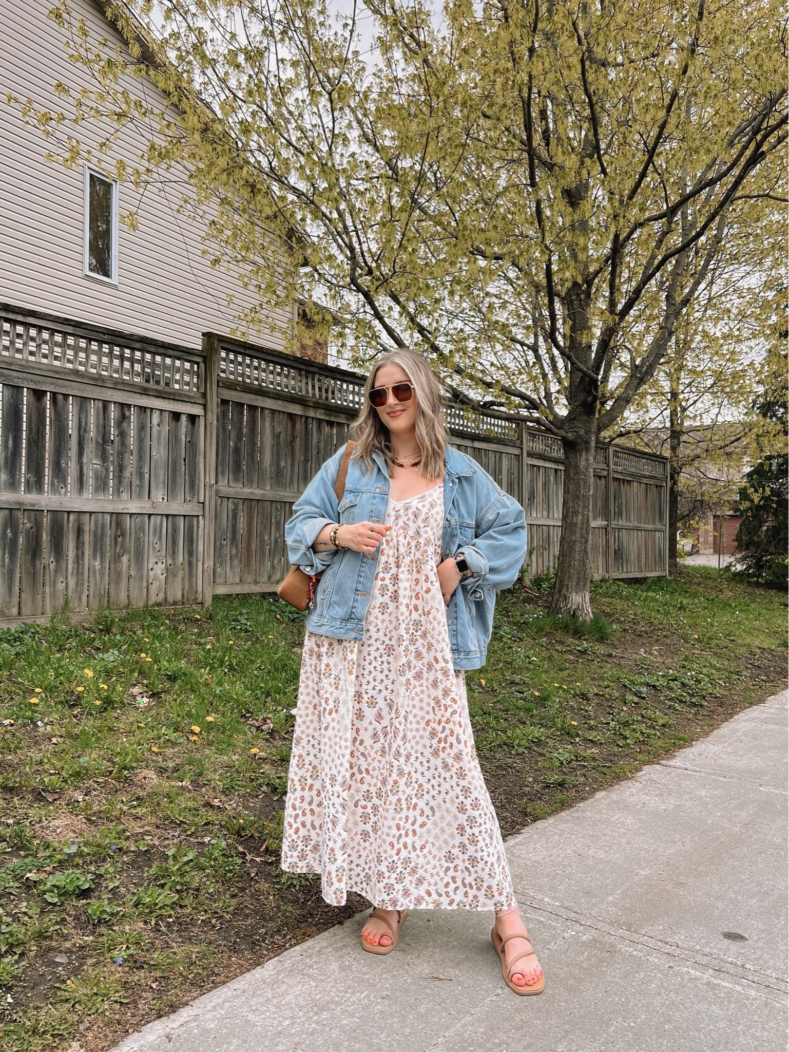 Casual spring outfit! Wearing my usual size L in the boho maxi dress, sized up to XL in the denim jacket for an oversized fit. My sandals are super comfy, I’m usually a 9.5-10 and wear a 10. Canadian Old Navy and Crocs links under “similar products”

#LTKdresses #LTKsummer #LTKmidsize