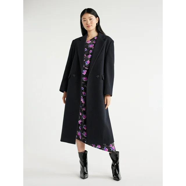 Scoop Women's Faux Wool Double Breasted Oversized Coat, Sizes XS-XXL | Walmart (US)