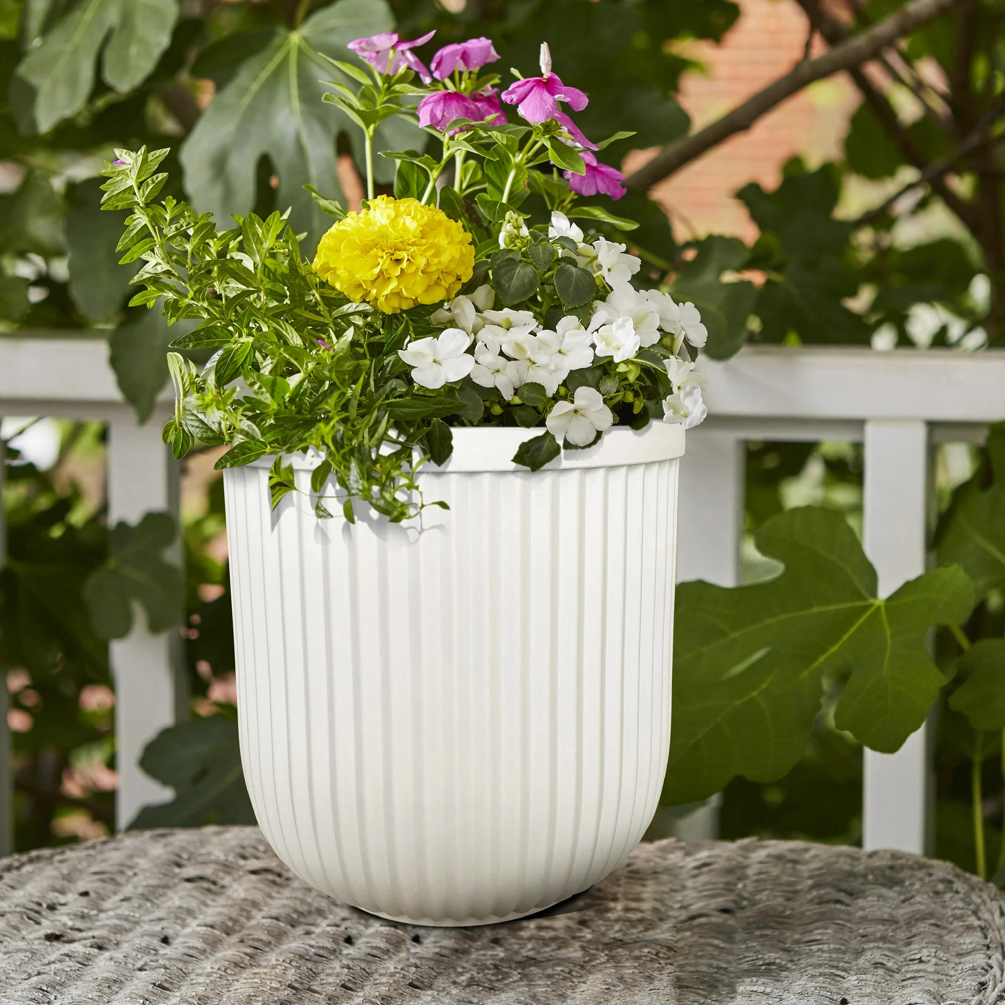 Better Homes & Gardens 16"W x 16"L x 15.8"H Ellan White Resin Plant Pot Planter - Walmart.com | Walmart (US)