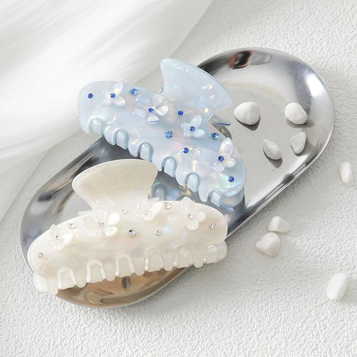 HAIMEIKANG 2Pcs Acrylic Flower Hair Claw Clips - Large for Women, Strong Hold Cute Non-slip Styli... | Amazon (US)