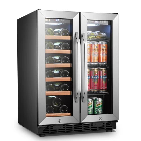 Lanbo Freestanding Refrigeration 23.4'' width 18 Bottle and 55 Can Dual Zone Freestanding/Built-I... | Wayfair North America