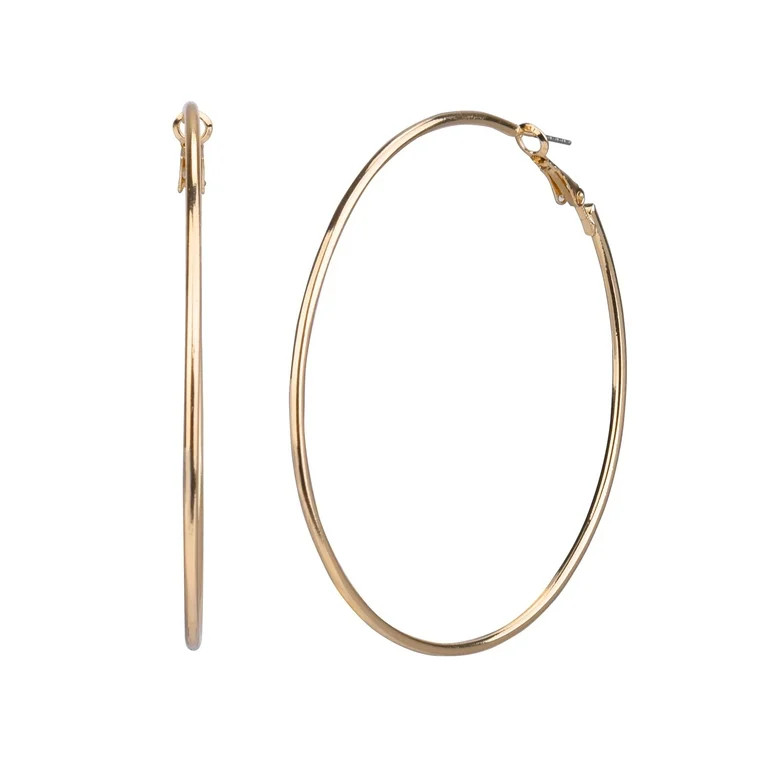 Time and Tru Adult Women's Gold Tone Clutchless Large Metal Hoop Earring | Walmart (US)