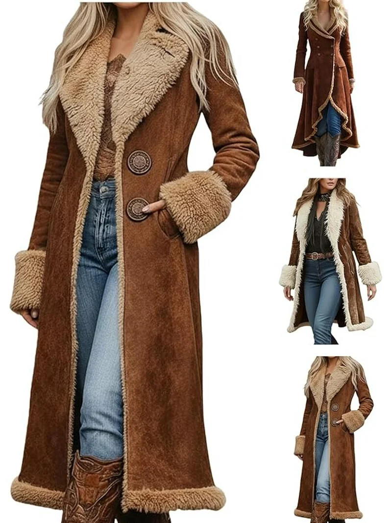 Long Winter Coats for Women Western Fleece Lined faux fur jacket Brown suede Trench Coat leather ... | Walmart (US)