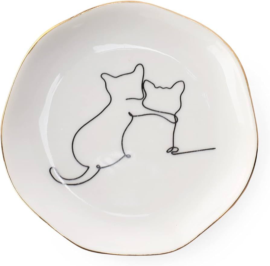HOME SMILE Cat Ring Dish Jewelry Tray,Christmas Gifts for Cat Lovers,Ceramic White,4" | Amazon (US)