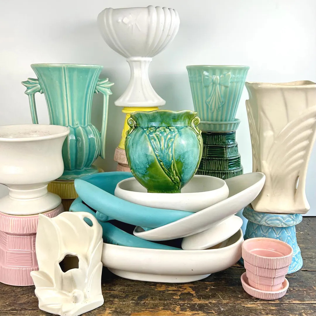 Rare Brush Mccoy Pottery #740 Pedestal Vase Planter in a Gorgeous Emerald Green With Crystalline ... | Etsy (US)