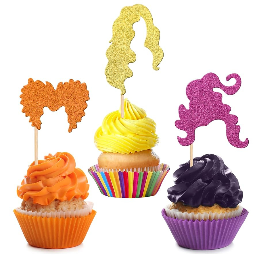 36 PCS Halloween Hocus Pocus Cupcake Toppers Colorful Glitter Witch Hair Cupcake Picks Trick or T... | Amazon (US)