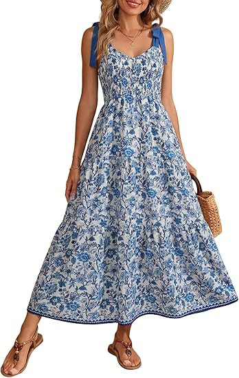 Dokotoo Women's Summer Casual Floral Maxi Dress 2026 Beach Long Sundress | Amazon (US)