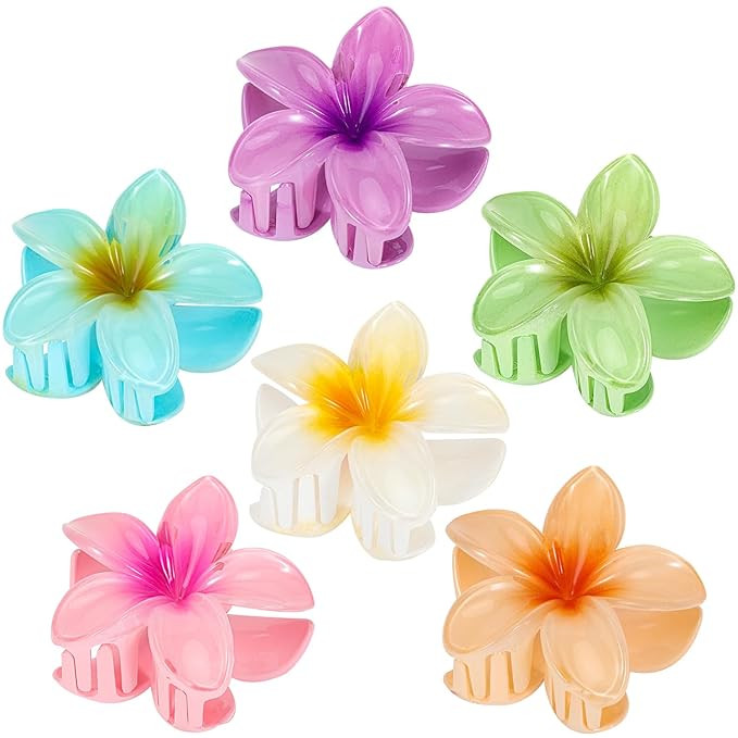 6 Pack Flower Claw Clip for Women, Hawaiian Plumeria Hair Clip,Preppy Flower Hair Clips, Hibiscus... | Amazon (US)