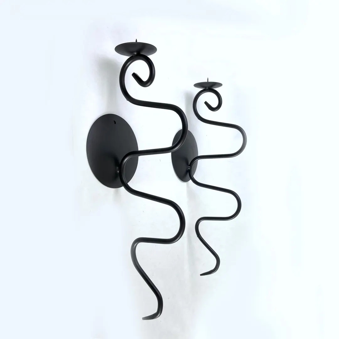 Set of 2 Vintage Squiggle Wall Candleholders | Handmade Wrought Iron | 90s | Abstract | Modernist... | Etsy (US)