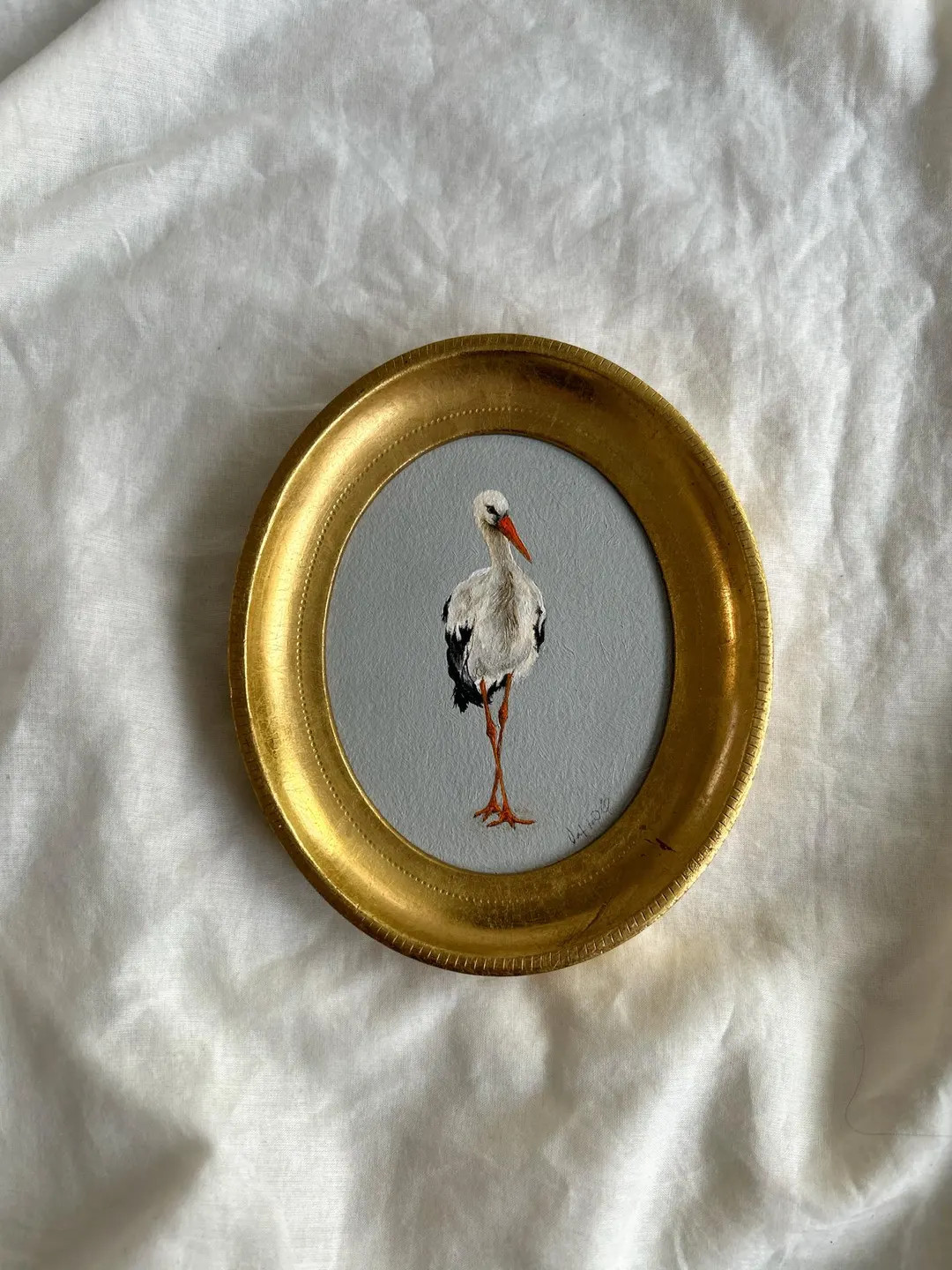 Original Oil Painting: White Stork in Vintage Italian Gilded Frame - Etsy | Etsy (US)