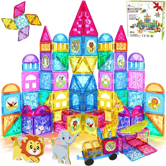 Jasonwell Magnetic Tiles Kids Magnetic Blocks 110PCS Building Sets 3D Magnet Tile Building Blocks... | Amazon (US)