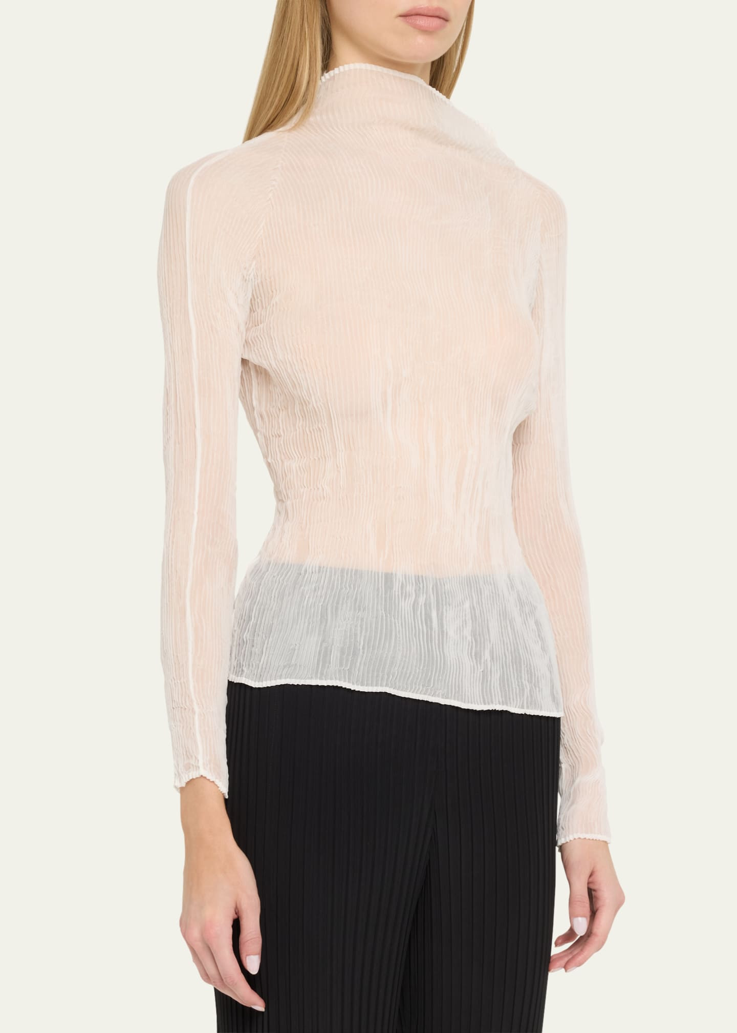 Issey Miyake Chiffon Twist Crinkled Turtleneck Top | Bergdorf Goodman