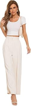FUNYYZO Wide Leg Pants Women's High Elastic Waisted in The Back Business Work Trousers Long Strai... | Amazon (US)