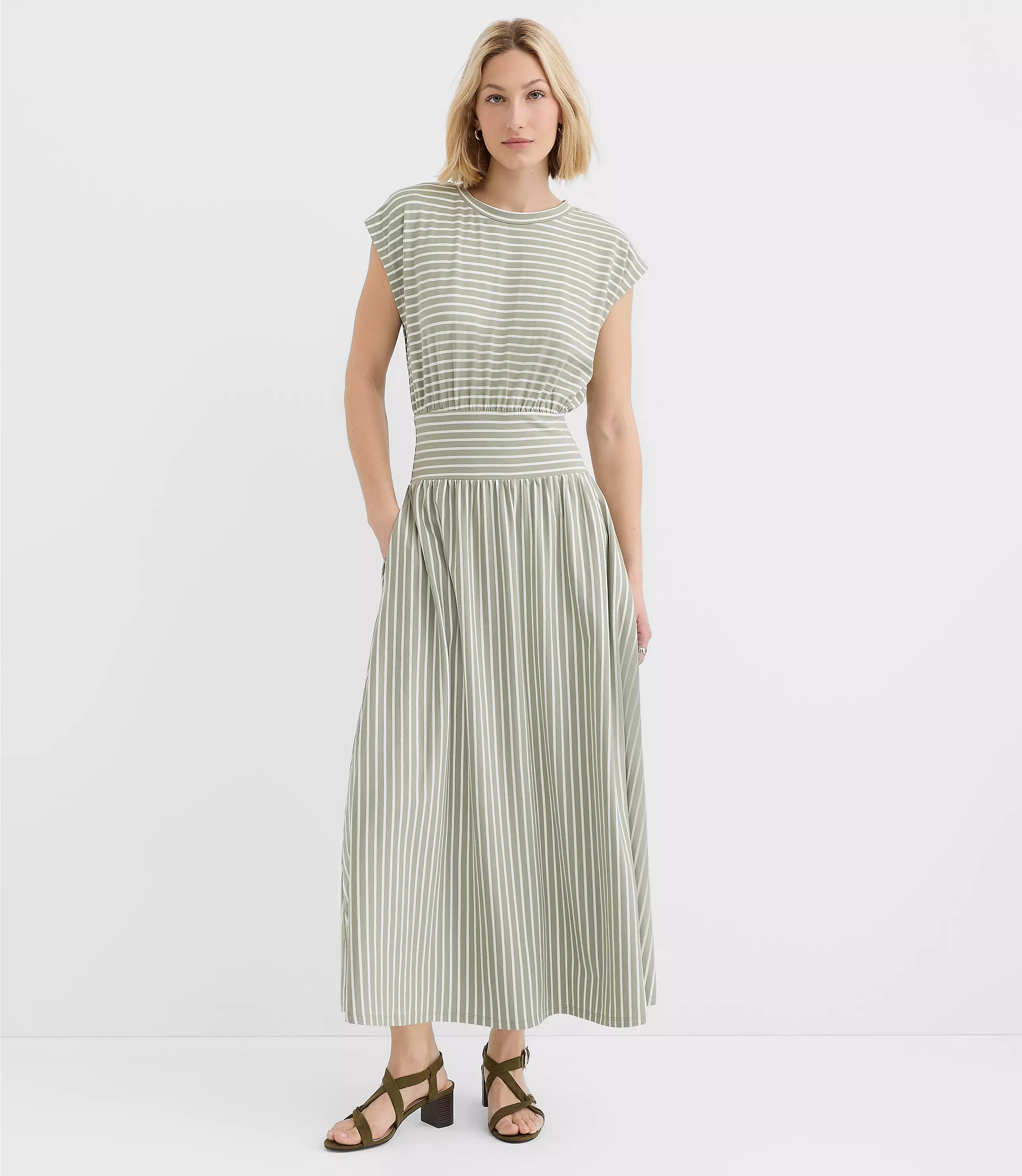 Tall Striped Cap Sleeve Maxi Pocket Dress | LOFT