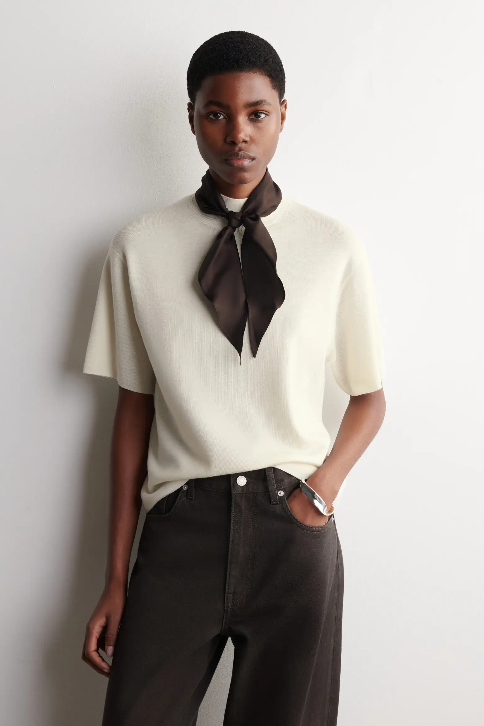 Scarf-Detail Merino Wool T-Shirt (Women) | Nordstrom | Nordstrom