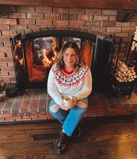 I absolutely love my sister-in-laws entire house. This wood burning fire place though is amazing.
My sweater is 40% now! It comes in multiple colors and prints. 
And…. These jeans are a total steal! 30% off with and ADDITIONAL 30% through Saturday .

#LTKSeasonal #LTKsalealert #LTKU