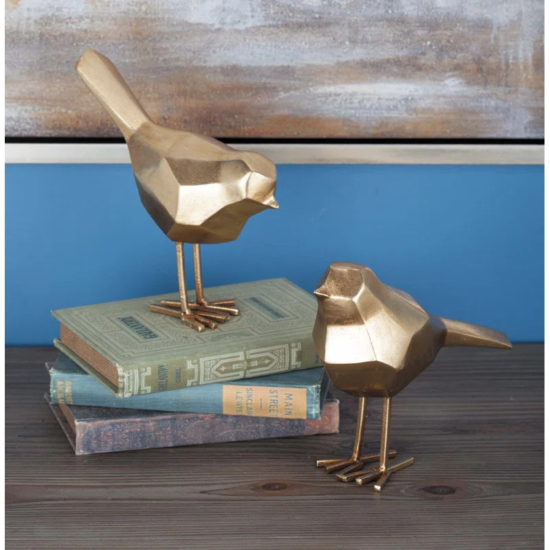 Glam Polystone Faceted Bird 2 Piece Sculpture Set | Wayfair North America