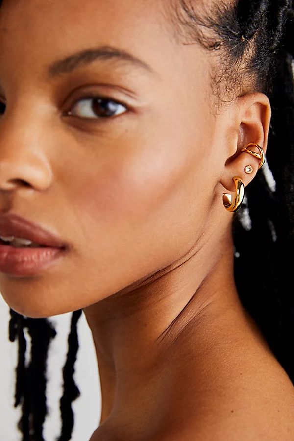 Gold Plated Balance Cuff + Stud Hoop Set by Free People, Gold, One Size | Free People (Global - UK&FR Excluded)