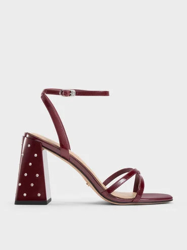 Emmaline Patent Leather Crystal Crossover Sandals
    
         - Burgundy | Charles & Keith US