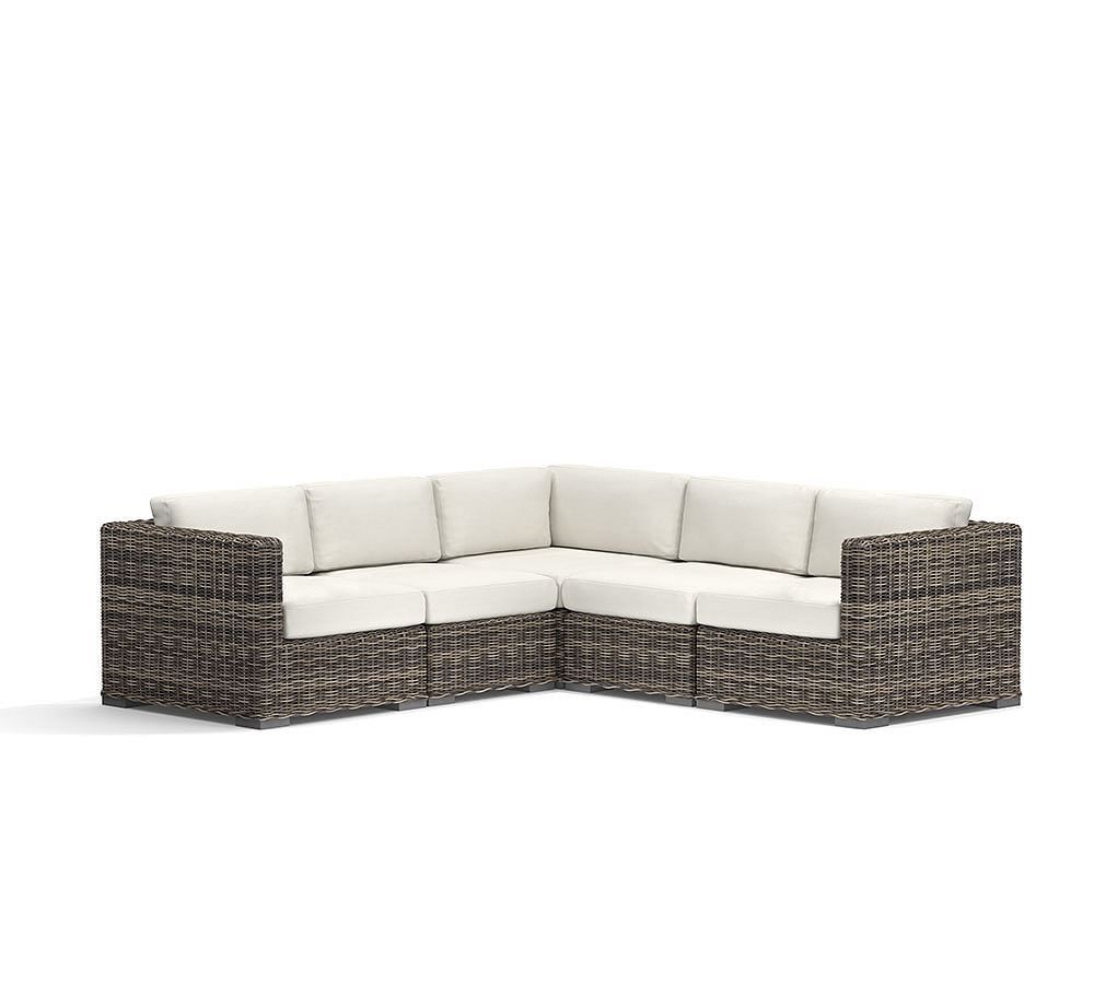 Huntington Wicker 5-Piece Square Arm Outdoor Sectional | Pottery Barn (US)