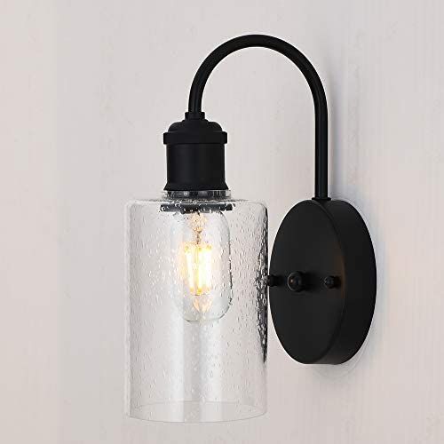 CASILVON Contemporary Seeded Glass Lampshade Farmhouse Matte Black Wall Sconce, Wall Lamp with Mo... | Amazon (US)