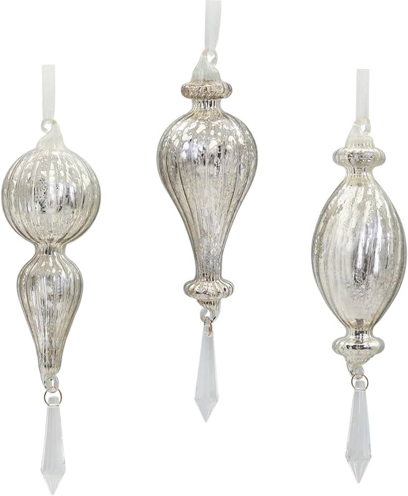 Mercury Glass Christmas Ball Ornaments Drop Finial Ornaments Tree Decoration Silver(3 Pieces) | Amazon (US)