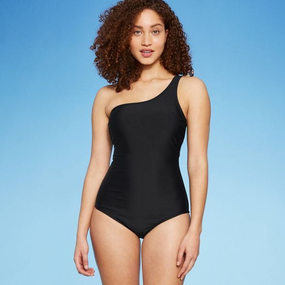 Women's Long Torso One Shoulder Tie-Strap Medium Coverage One Piece Swimsuit - Kona Sol™ Black | Target